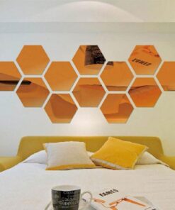 12PCS 3D Gold Hexagon Mirror Wall Stickers